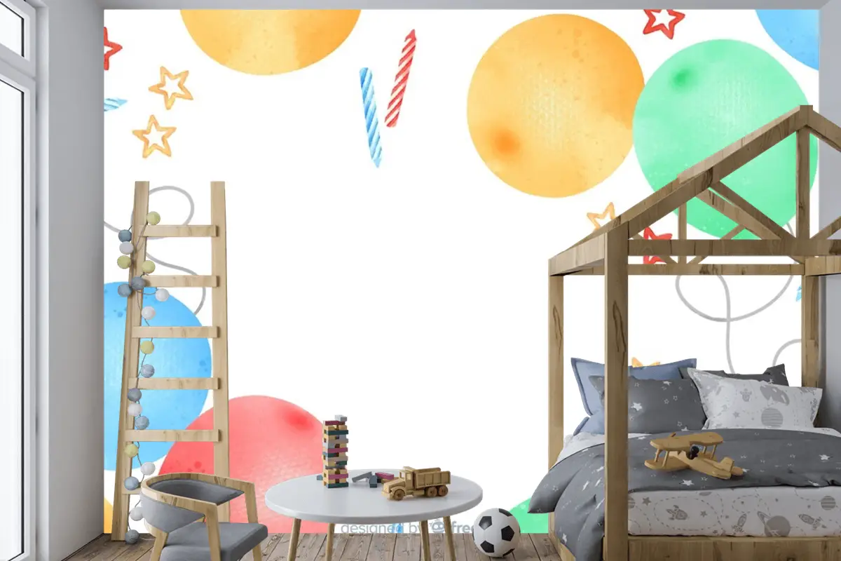 Doğum Günün Kutlu Olsun Suluboya Çerçeve Çocuk Odası Duvar Kağıdı 