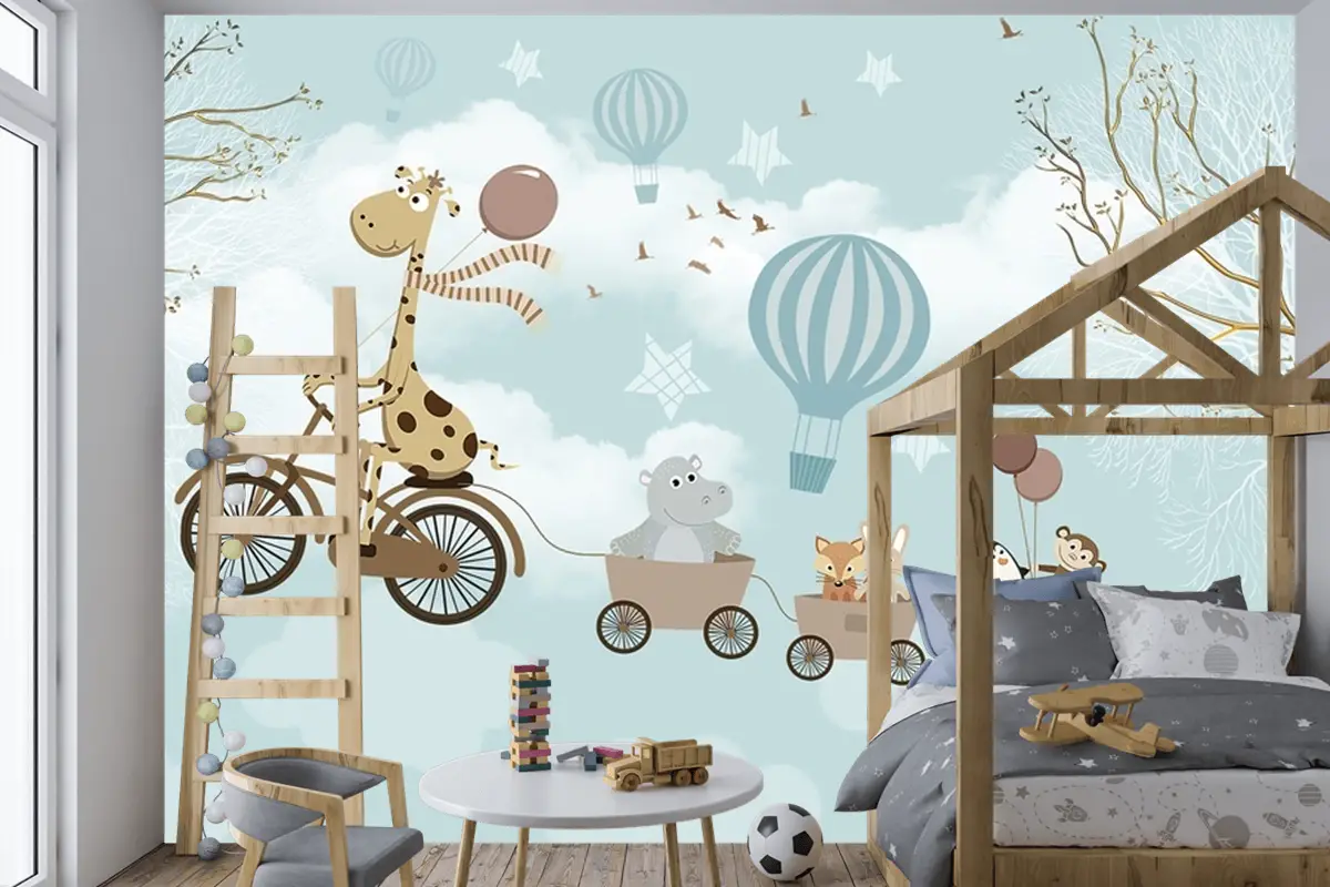 Hayvanlar Fil Zürafa Çocuk Odası Duvar Kağıdı