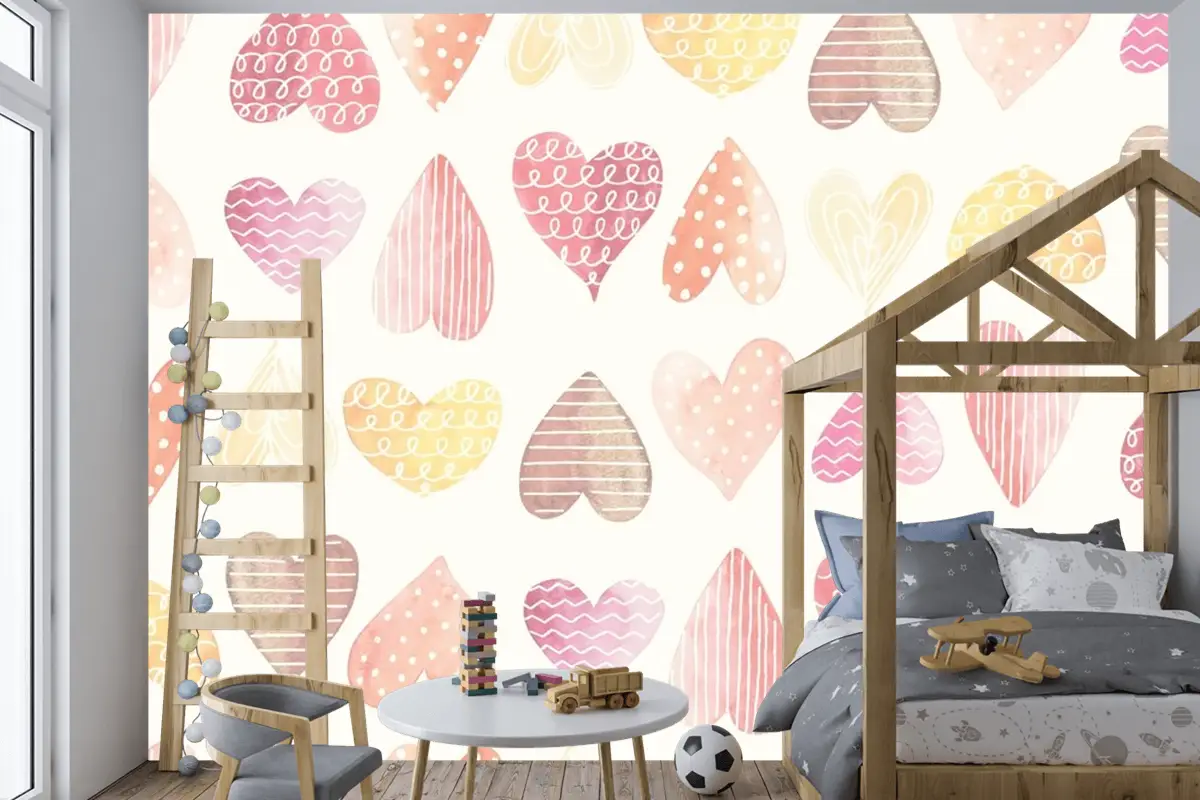 Kalp Rengi Çocuk Odası Duvar Kağıdı