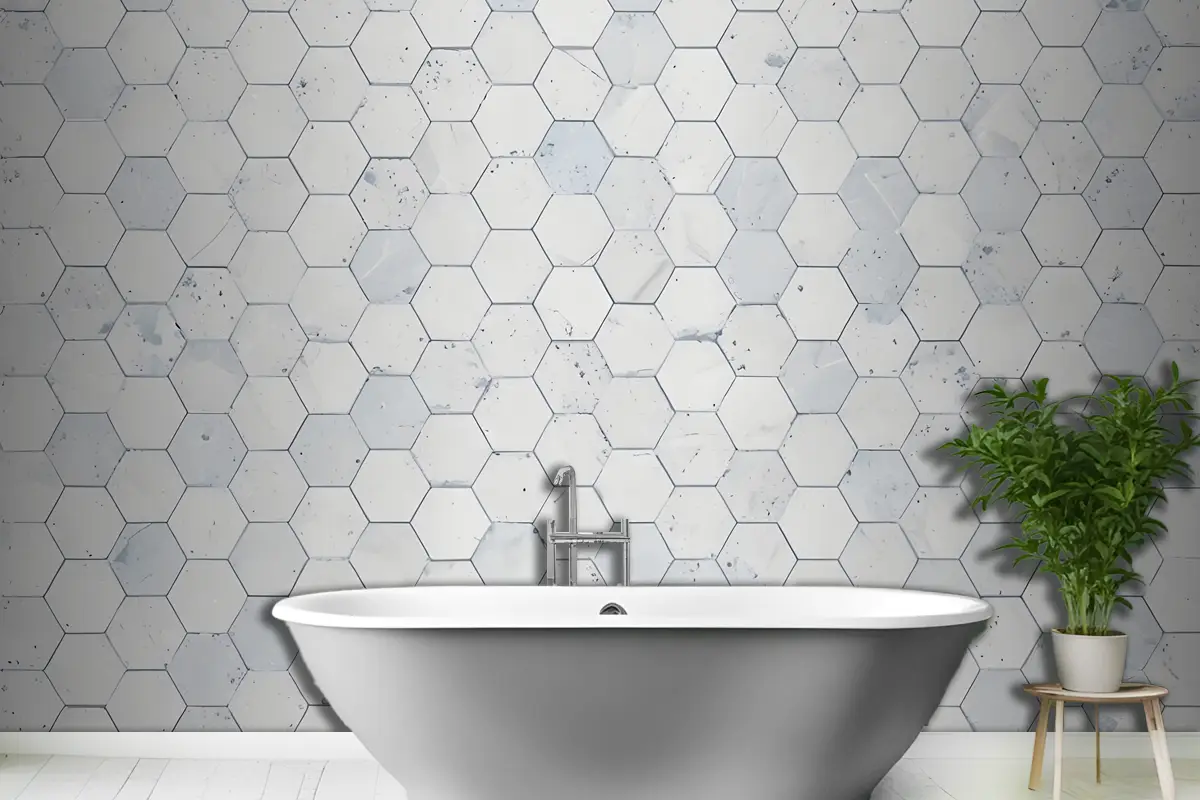 Altıgen Çini Terrazzo Desen Banyo Duvar Kağıdı