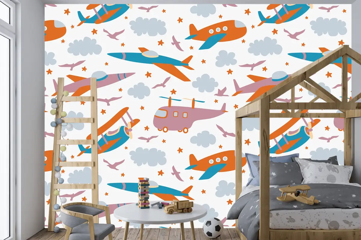 Hipster Doodles Renkli Dikişsiz Desen Düzlem Çizimi Çocuk Odası Duvar Kağıdı 