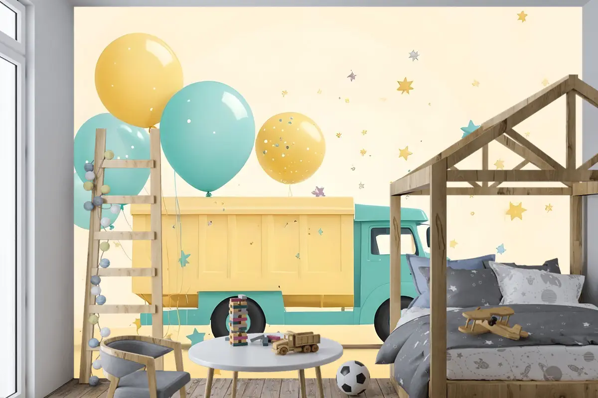 Kamyon Balon Çocuk Odası Duvar Kağıdı