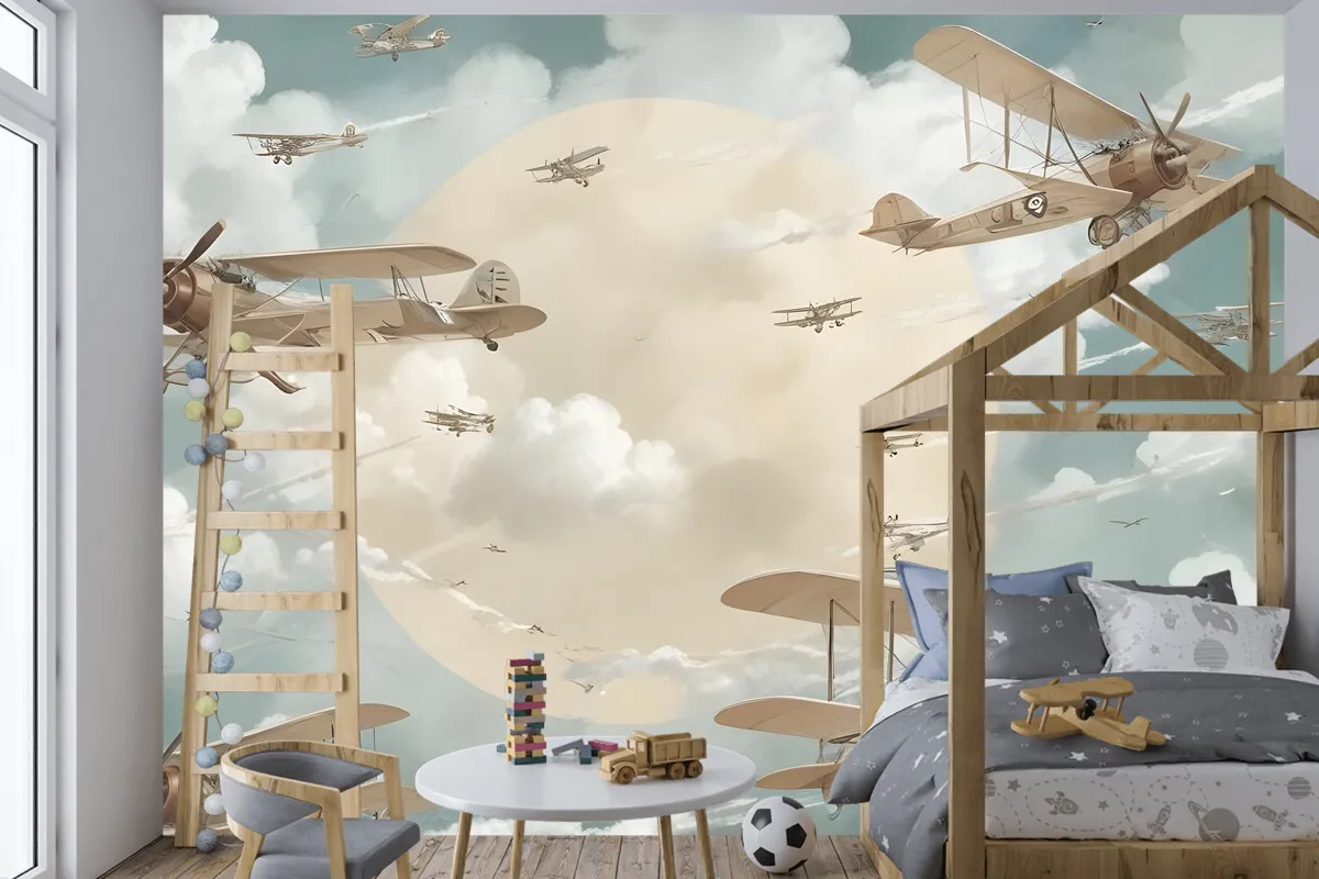 Uçak Çocuk Odası Duvar Kağıdı  Ile Çocuklar Ay