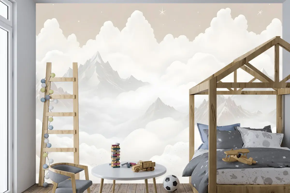 Bulutlu Çocuk Dağ Çocuk Odası Duvar Kağıdı