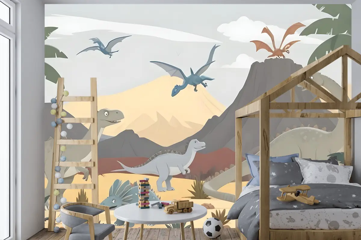 Çocuklar Yumuşak Dinozorlar Çocuk Odası Duvar Kağıdı 