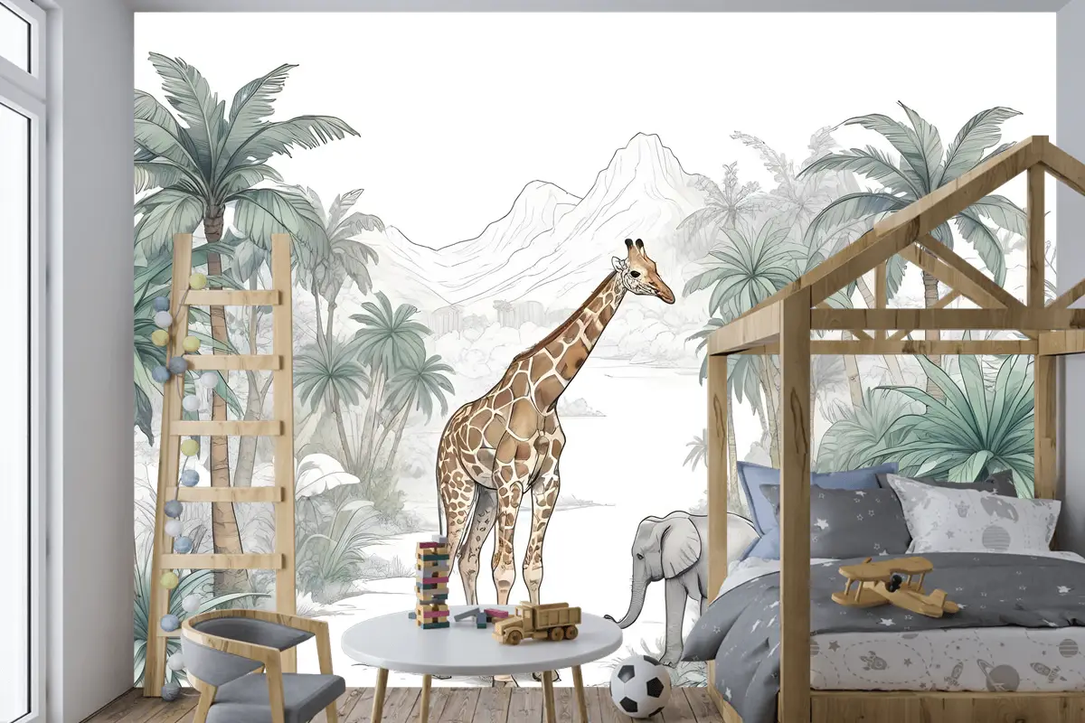 Dağ Çocuk Odası Duvar Kağıdı  Ile Çocuklar Tropikal Hayvanlar