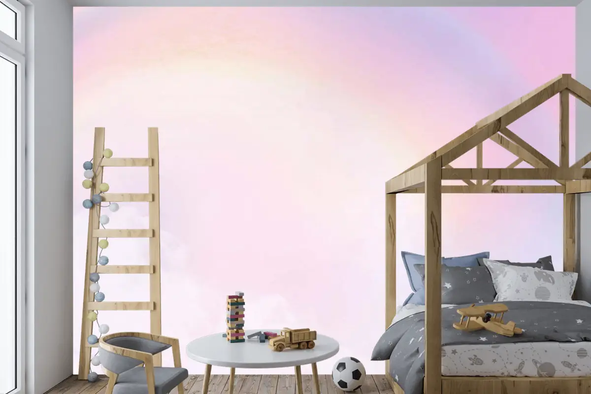 Çocuk Odası Duvar Kağıdı Gökkuşağı Ve Pembe Bulutlar