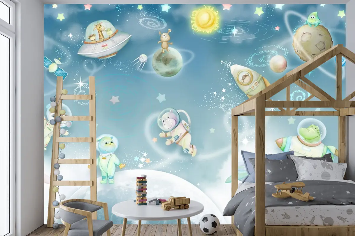 Kozmik Uzay Çocuk Odası Duvar Kağıdı