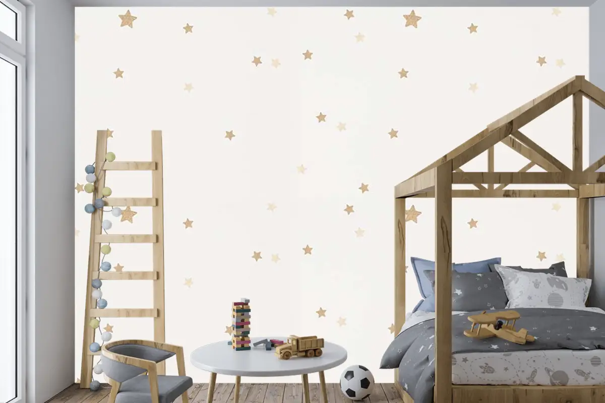 Krem Bej Yıldızlı Çocuk Odası Duvar Kağıdı