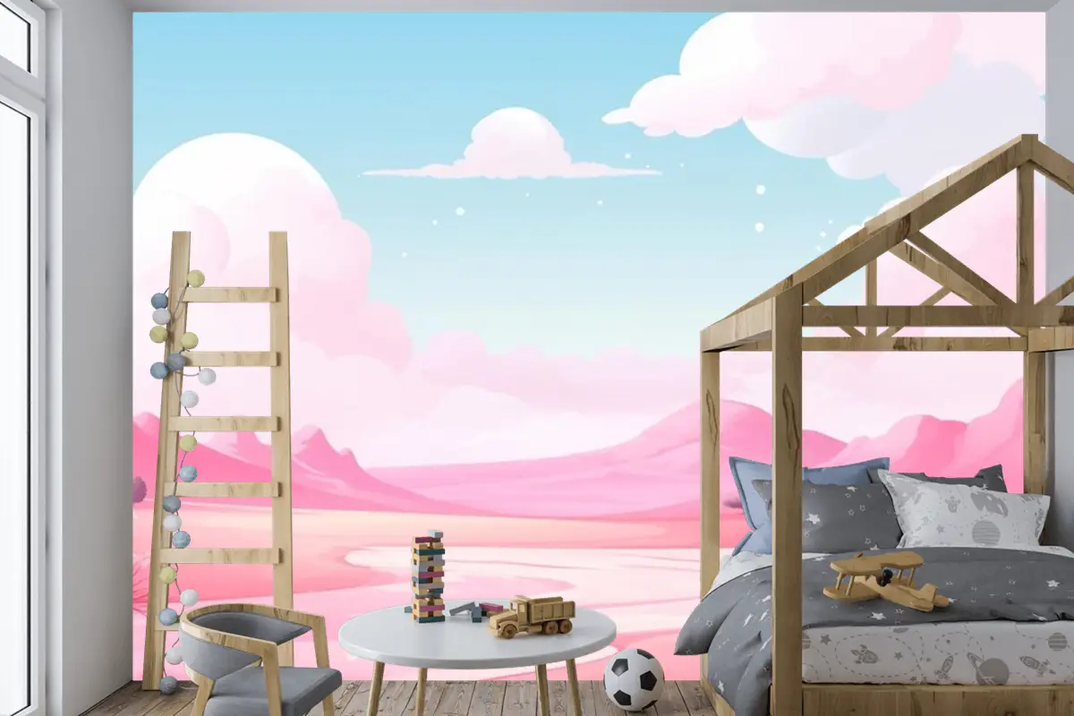 Dağlar Ve Bulutlarla Manzara Çocuk Odası Duvar Kağıdı