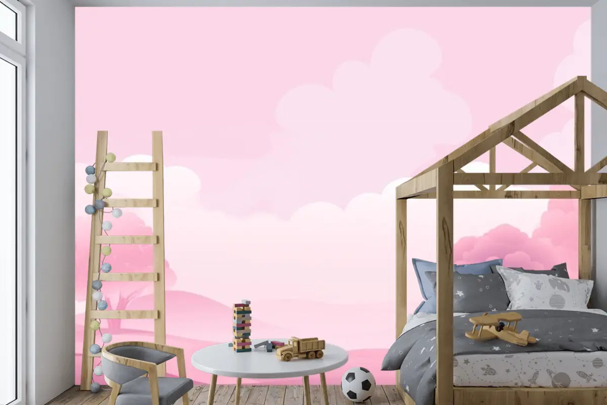 Açık Pembe Arka Plan Çocuk Odası Duvar Kağıdı