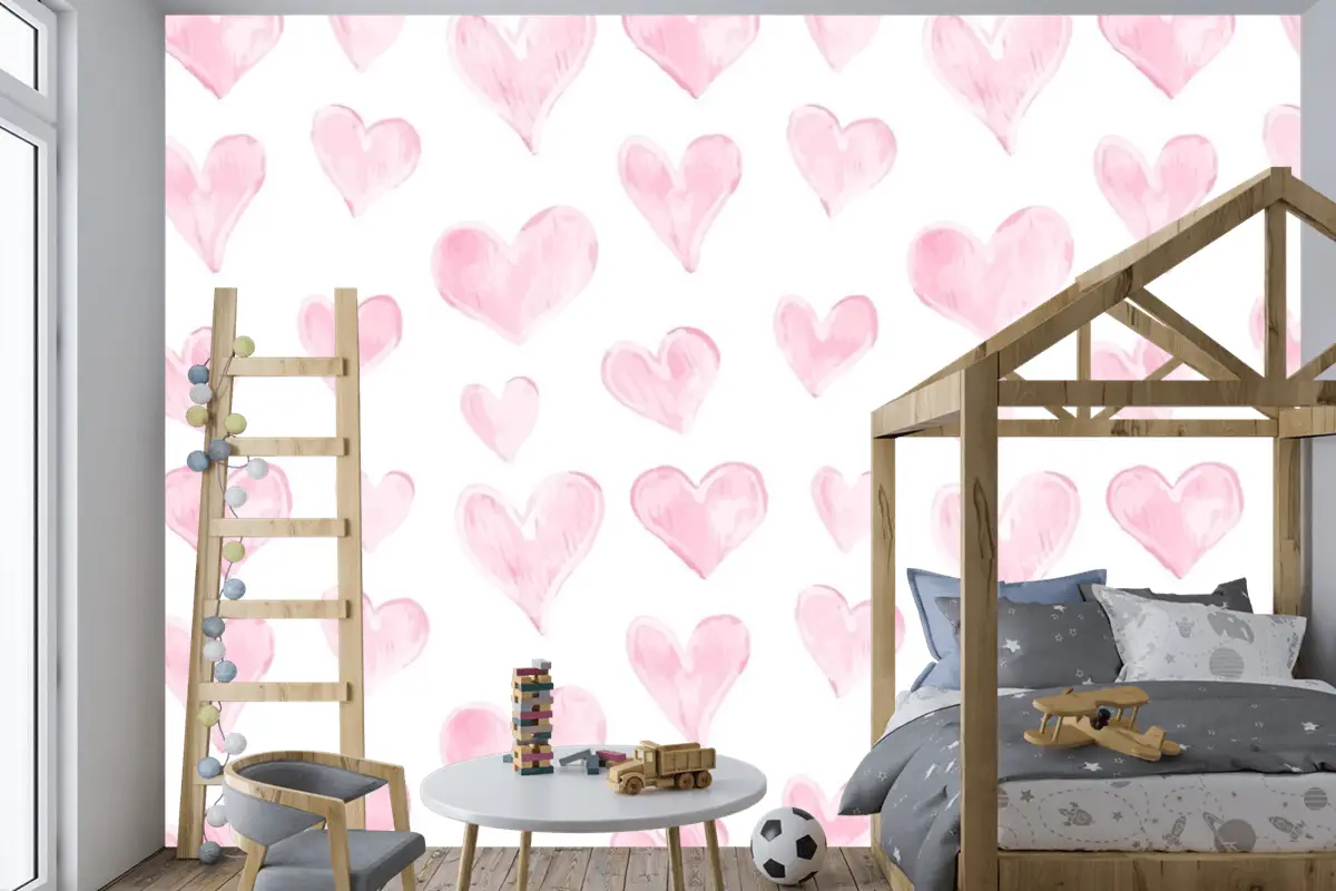 Aşk Kalp Deseni Elle Çizilmiş Sevgililer Günü Çocuk Odası Duvar Kağıdı