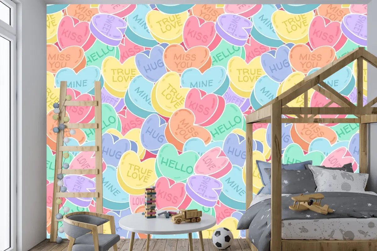 Güzel Konuşma Kalpler Desen Çocuk Odası Duvar Kağıdı 