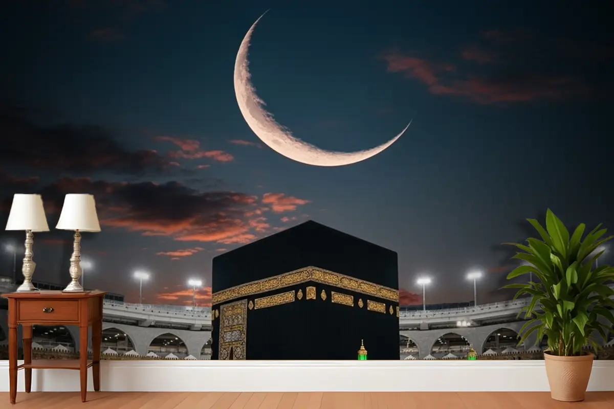 Mekke Kabe Gece Hilal Duvar Kağıdı