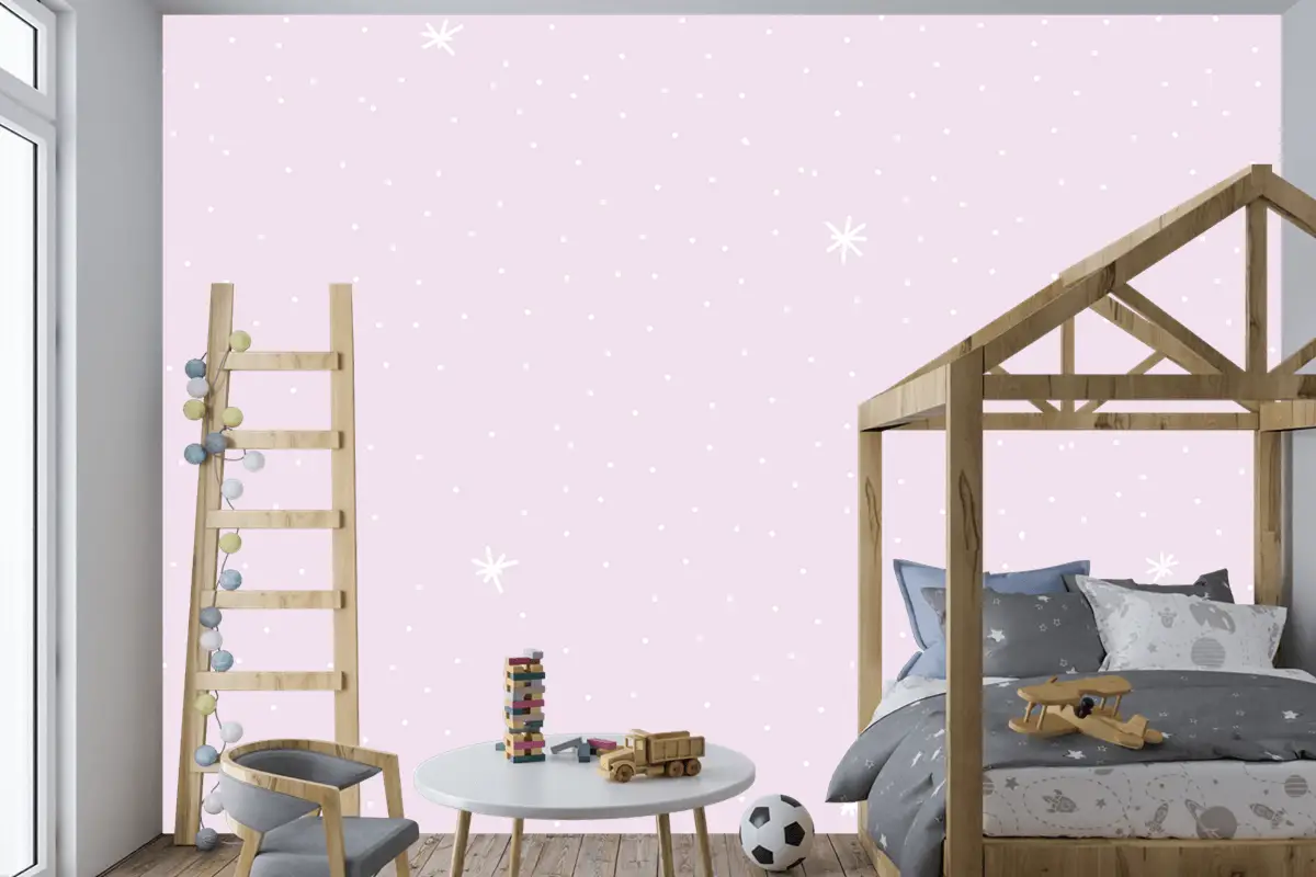 Mor Arka Planlı Minimal Yıldız Desenli Çocuk Odası Duvar Kağıdı