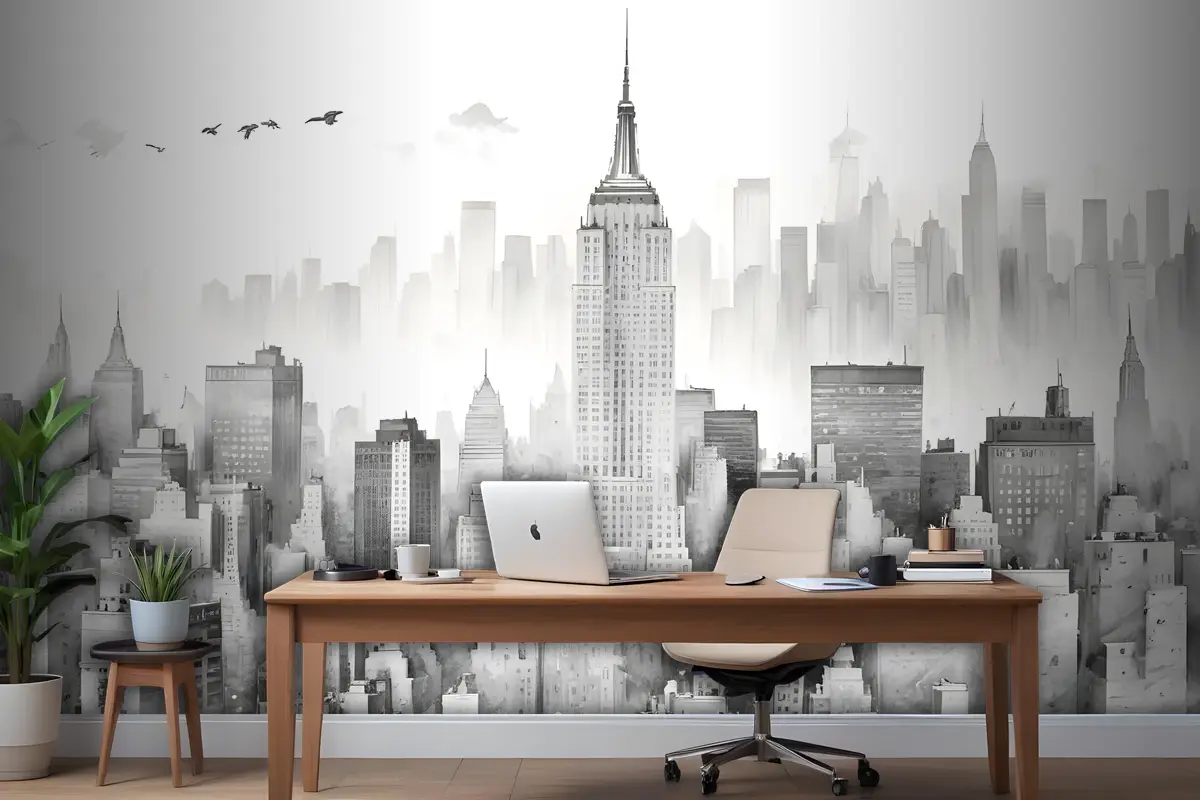 Tek Renkli Kömür New York Şehri Siyah Beyaz Duvar Kağıdı 