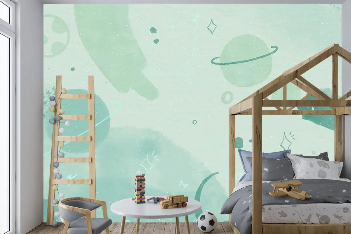 Tek Renkli Suluboya Galaxy Çocuk Odası Duvar Kağıdı 