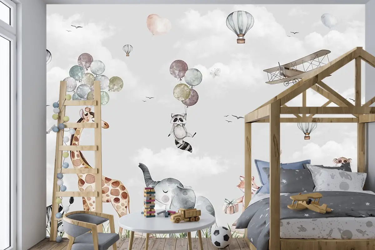 Mutlu Hayvanların Renkli Dünyası Çocuk Odası Duvar Kağıdı