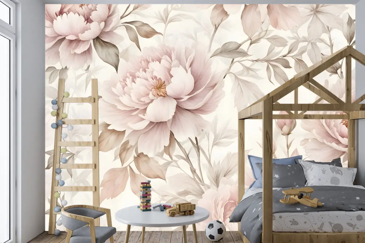 Kızlar Için Kreş Pastel Şakayık Suluboya Çiçek Çocuk Odası Duvar Kağıdı