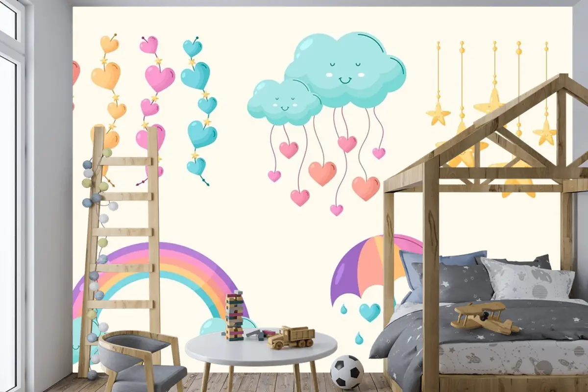 Organik Düz Chuva De Amor Dekorasyon Elemanı Koleksiyonu Çocuk Odası Duvar Kağıdı 