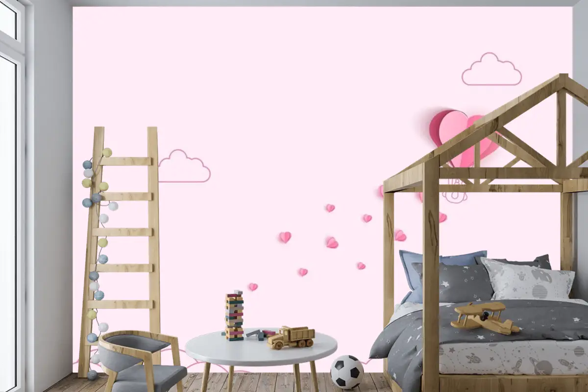 Origami Yapımı Sıcak Hava Balonu Ve Bulut Çocuk Odası Duvar Kağıdı