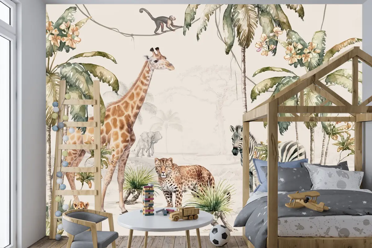 Orman Hayvanları Oyun Parkı Çocuk Odası Duvar Kağıdı