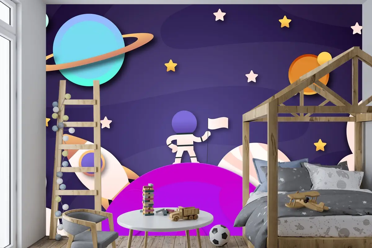 Kağıt Stili Galaxy Boys Çocuk Odası Duvar Kağıdı