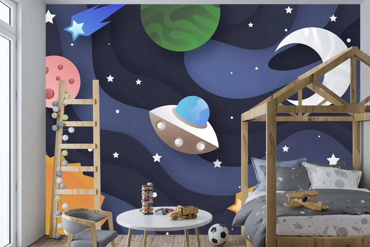 Kağıt Stili Galaxy Boys Çocuk Odası Duvar Kağıdı
