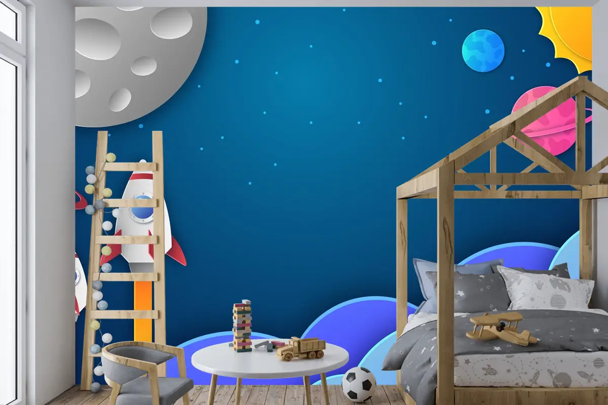 Kağıt Stili Galaxy Çocuk Boy Çocuk Odası Duvar Kağıdı