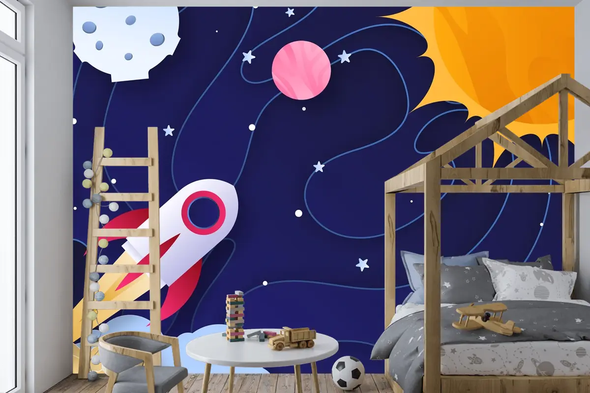 Kağıt Stili Galaxy Çocuk Odası Duvar Kağıdı 