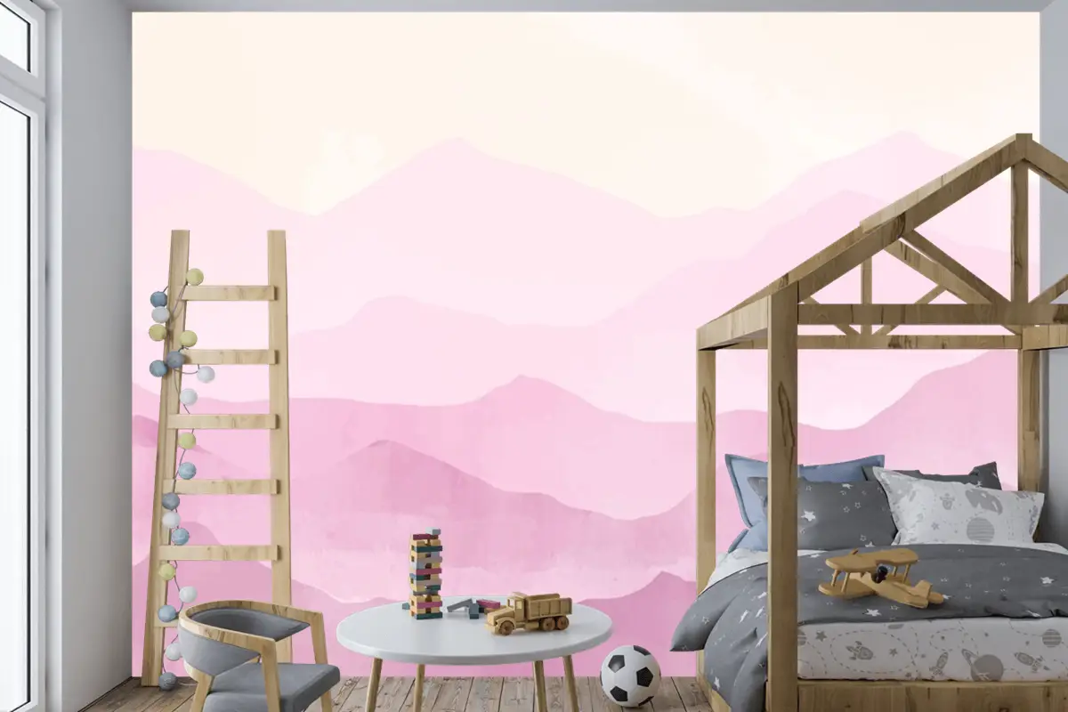 Pastel Suluboya Dağlar Arka Plan Çocuk Odası Duvar Kağıdı 