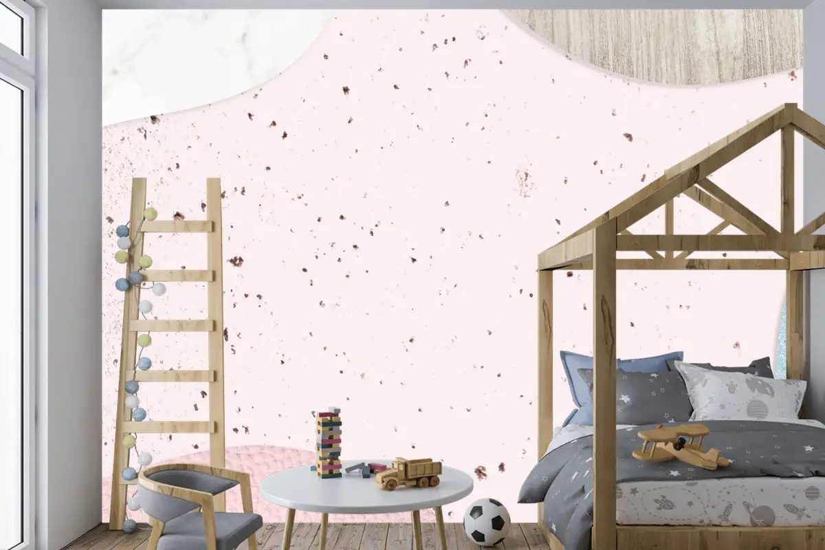 Pembe Ve Mavi Kolaj Dokulu Çocuk Odası Duvar Kağıdı