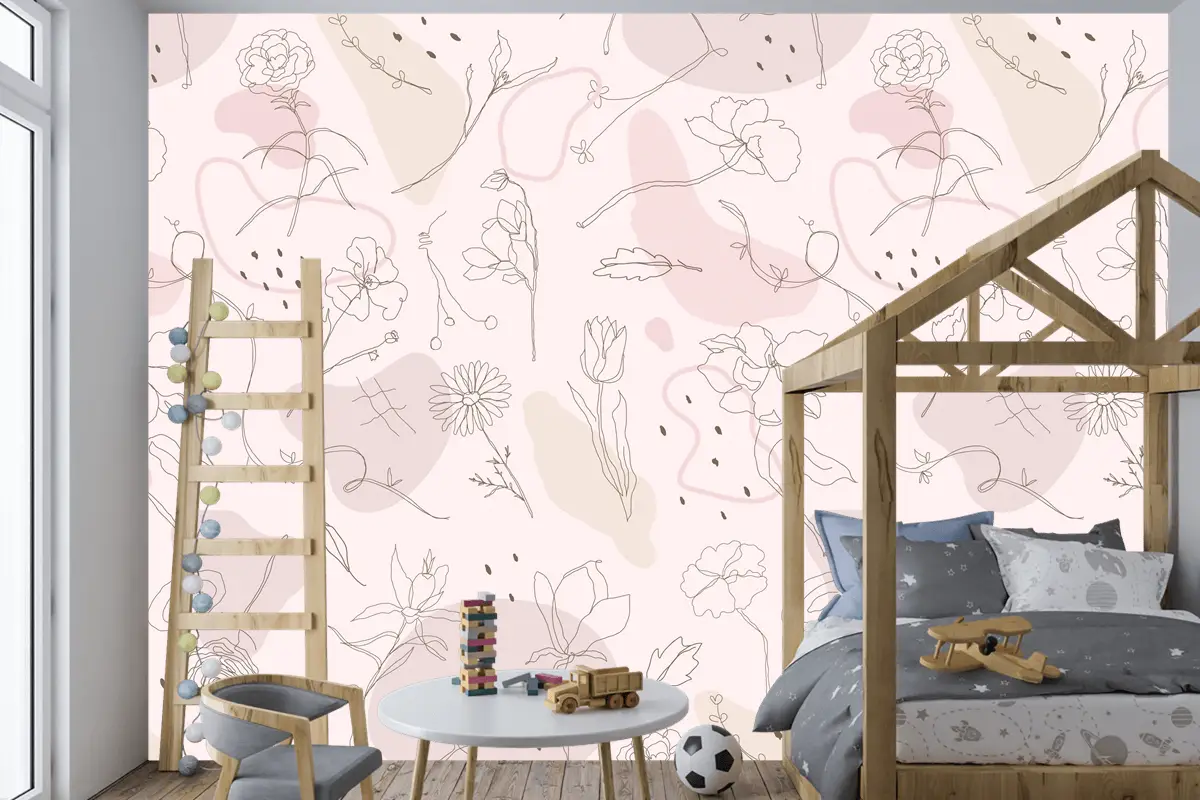 Pembe Çiçek Desenli Çocuk Odası Duvar Kağıdı