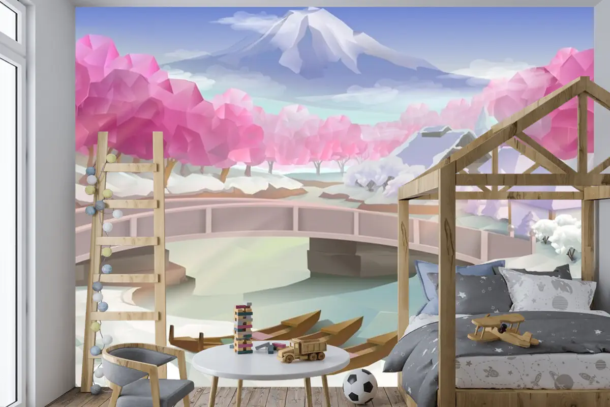 Pembe Koru Manzara Çocuk Odası Duvar Kağıdı 