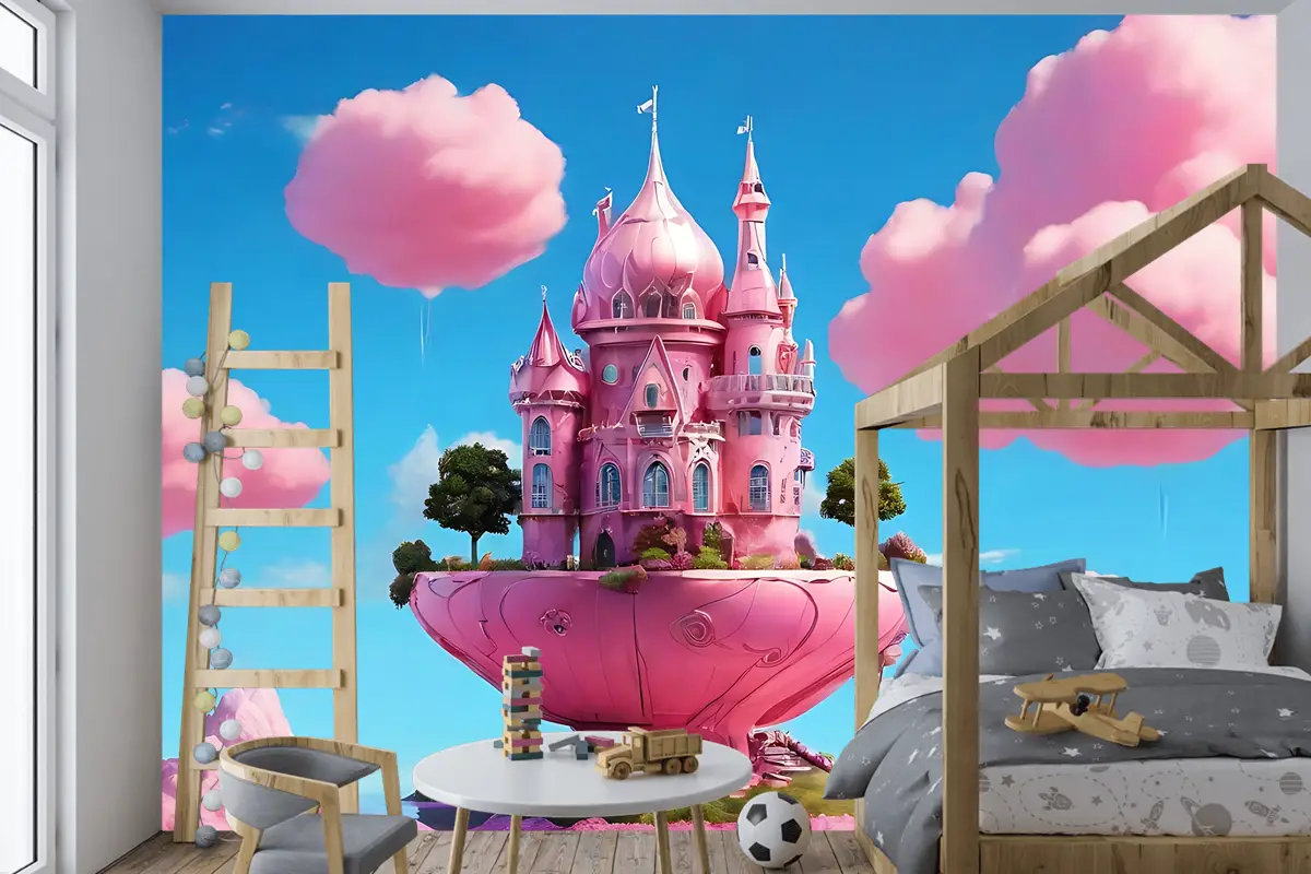 Pembe Sihirli Ev Tasarımı Çocuk Odası Duvar Kağıdı 