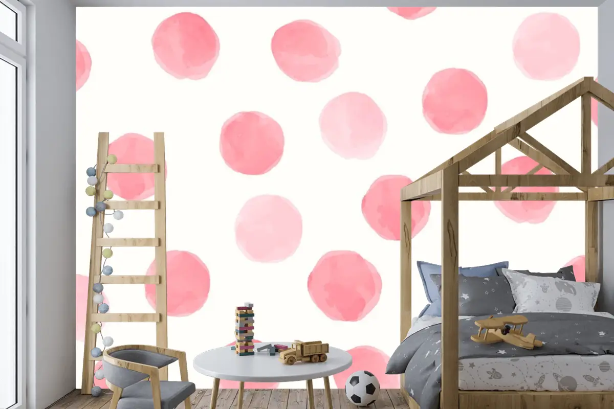 Pembe Yuvarlak Dikişsiz Desen Çocuk Odası Duvar Kağıdı Tasarımı Çocuk Odası Duvar Kağıdı