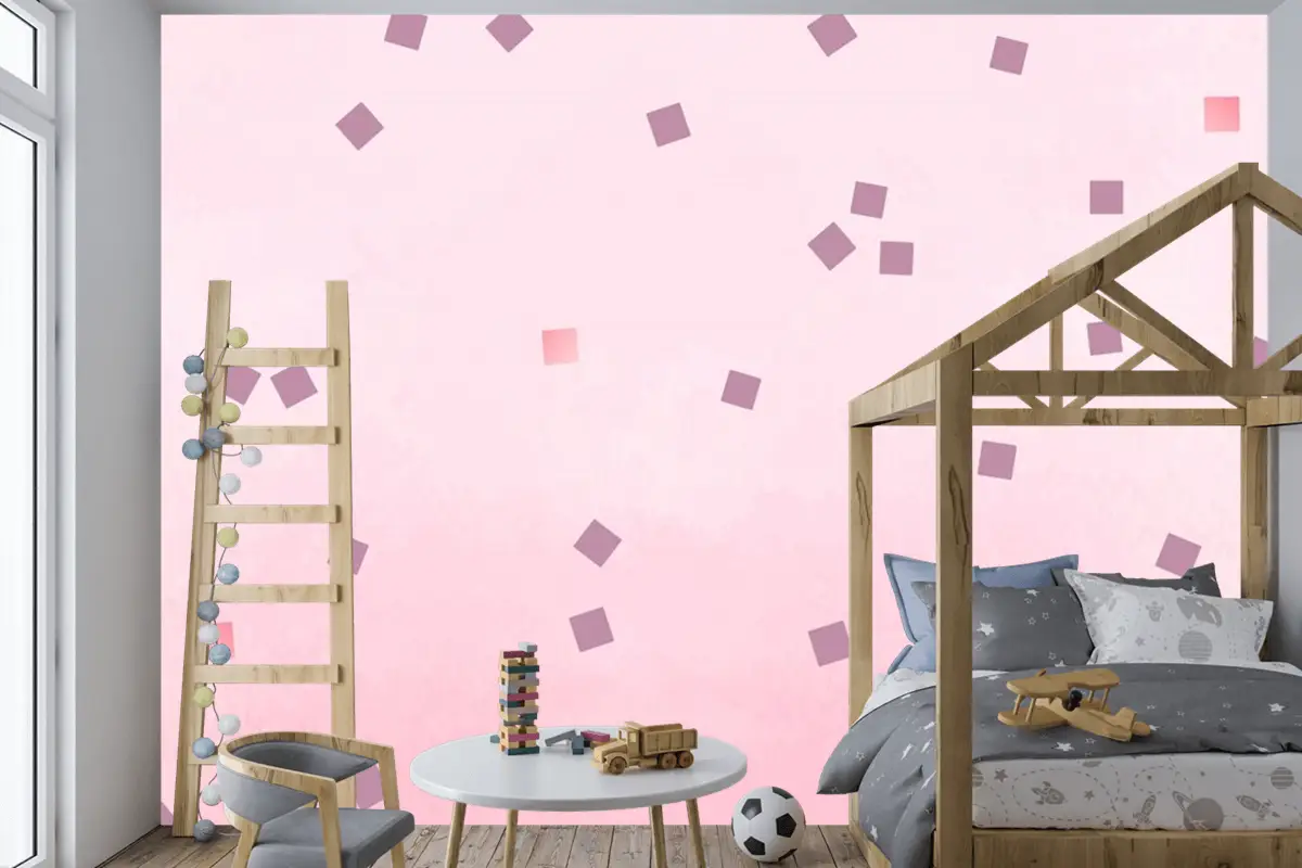 Pembe Kare Puantiyeli Çocuk Odası Duvar Kağıdı
