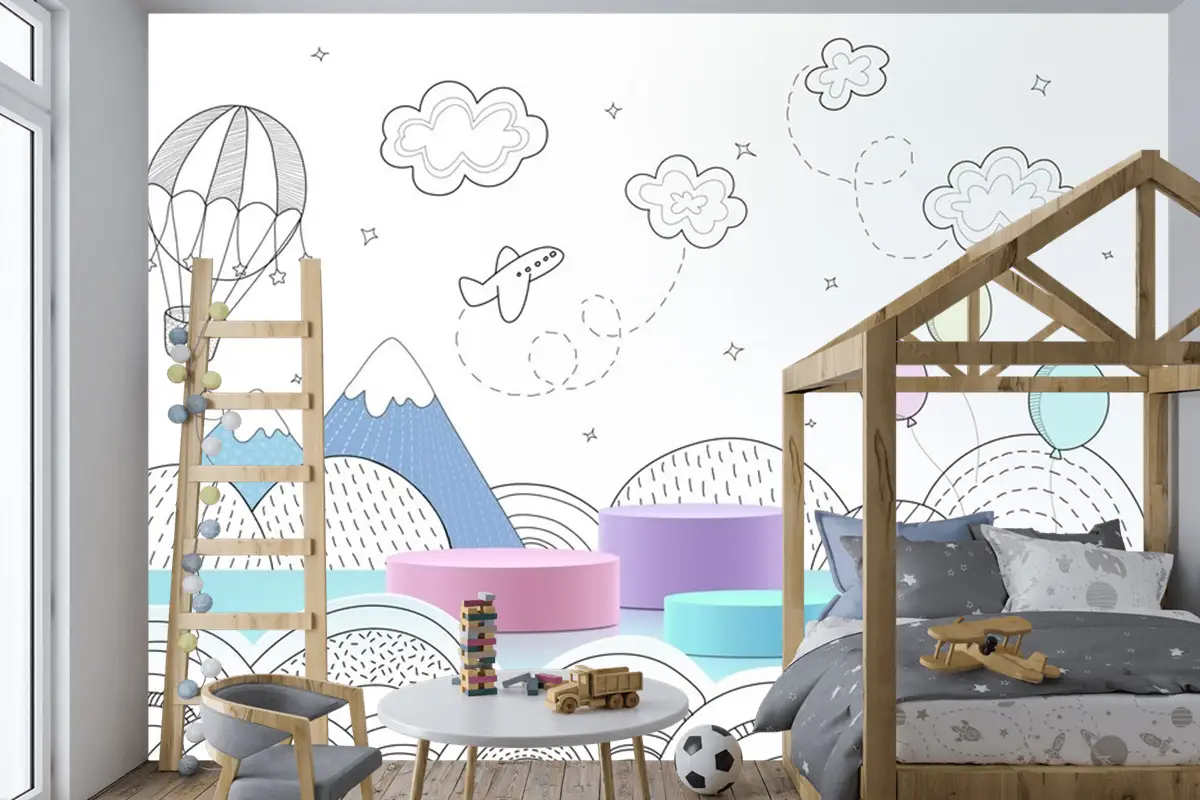 Elle Çizilmiş Hava Durumu Çocuk Odası Duvar Kağıdı  Ile Podyum