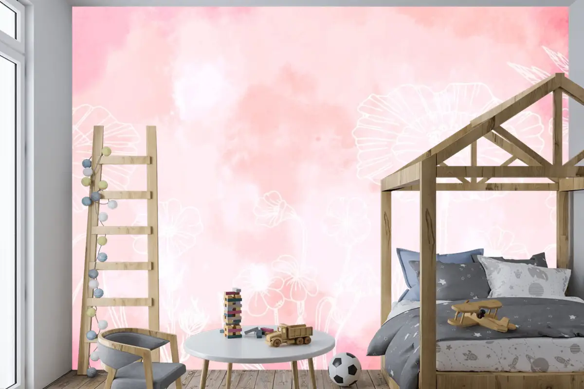 Elle Çizilmiş Öğelerle Toz Pastel Çocuk Odası Duvar Kağıdı