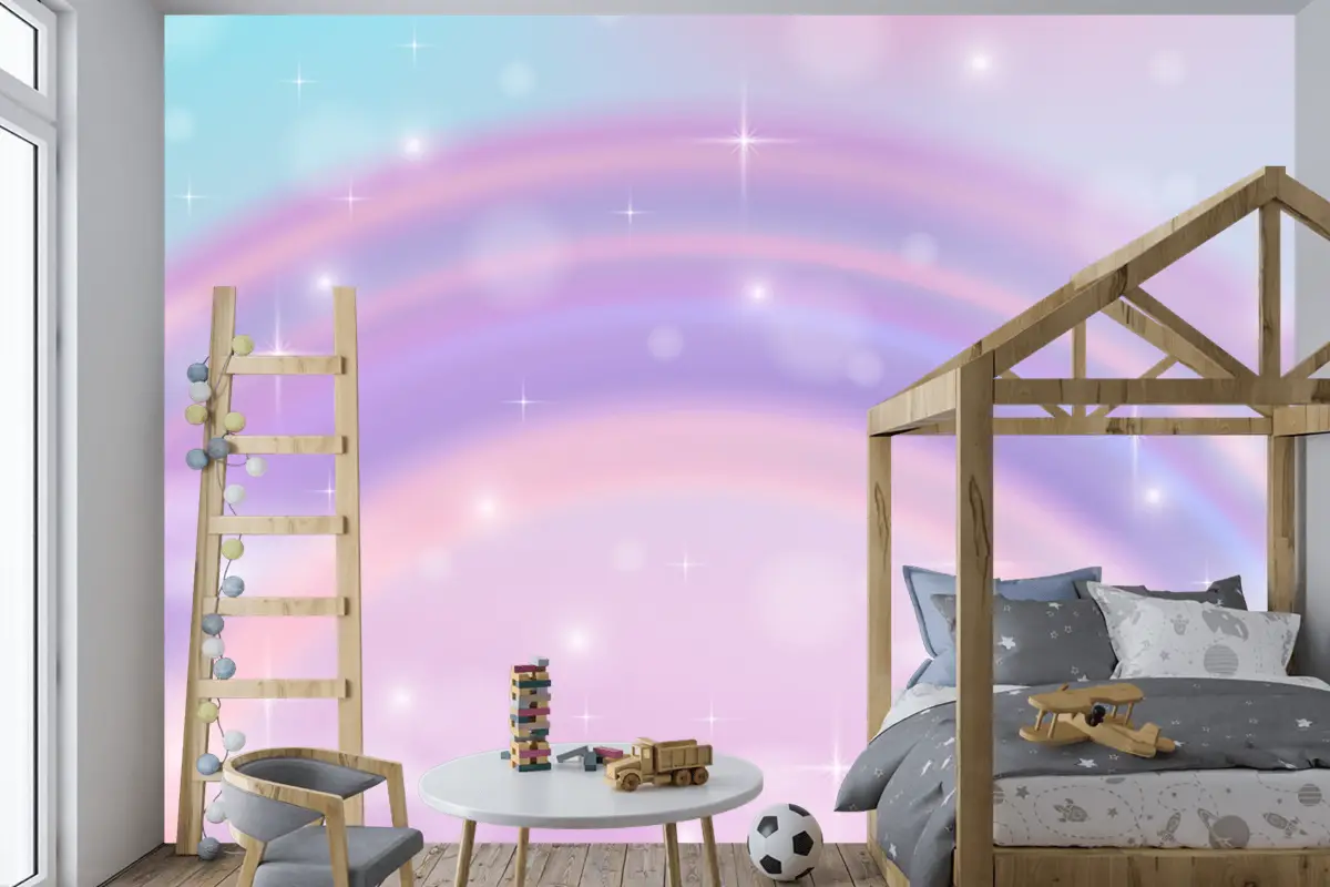 Gerçekçi Gökkuşağı Parıltılı Arka Plan Çocuk Odası Duvar Kağıdı 