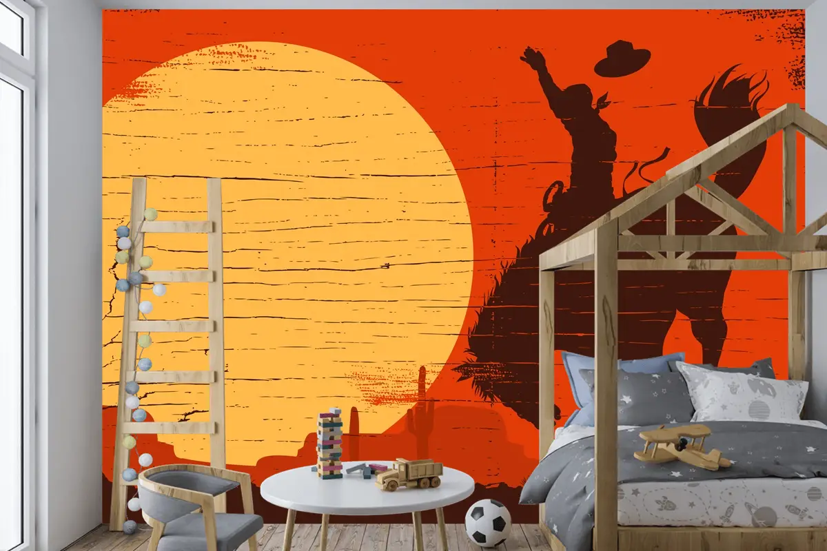 Rodeo Kovboy Vahşi Ata Biniyor Rodeo Kovboy Vahşi Ata Biniyor Çocuk Odası Duvar Kağıdı