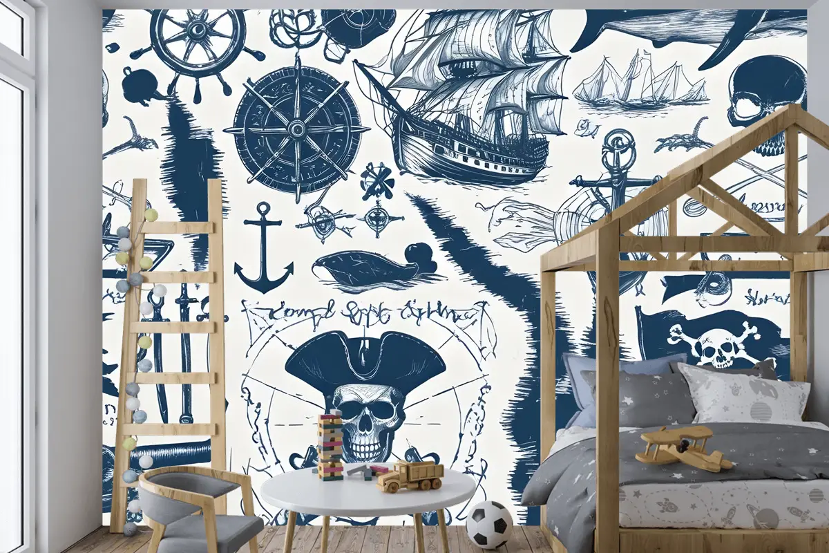 Denizci Haritası Macera Çocuk Odası Duvar Kağıdı