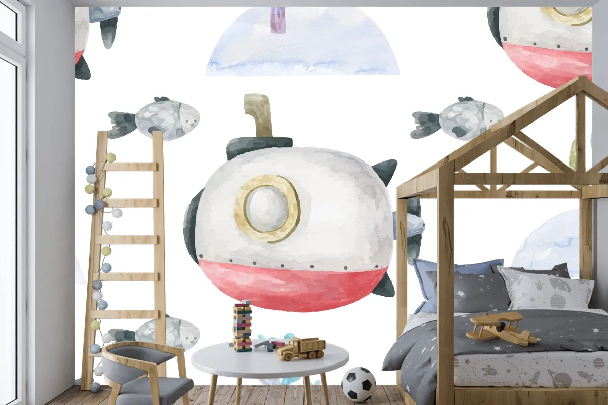 Kırmızı Denizaltı Ve Sualtı Çocuk Odası Duvar Kağıdı  Ile Sorunsuz Arka Plan