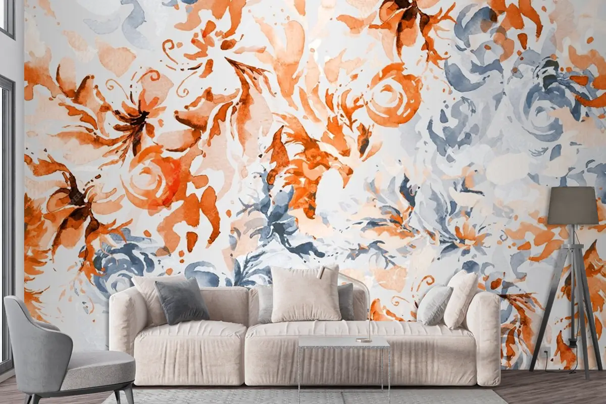 Dikişsiz Desen Soyut Suluboya Çiçek Duvar Kağıdı 