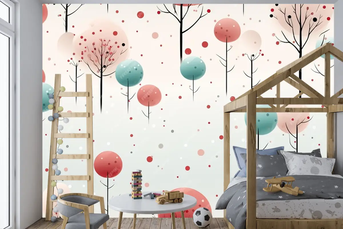 Ladin Ve Noel Ağaçları, Ay Yıldızları Ve Tilki Ile Kusursuz Desen Stilize Edilmiş Ve Grafik Çocuk Odası Duvar Kağıdı