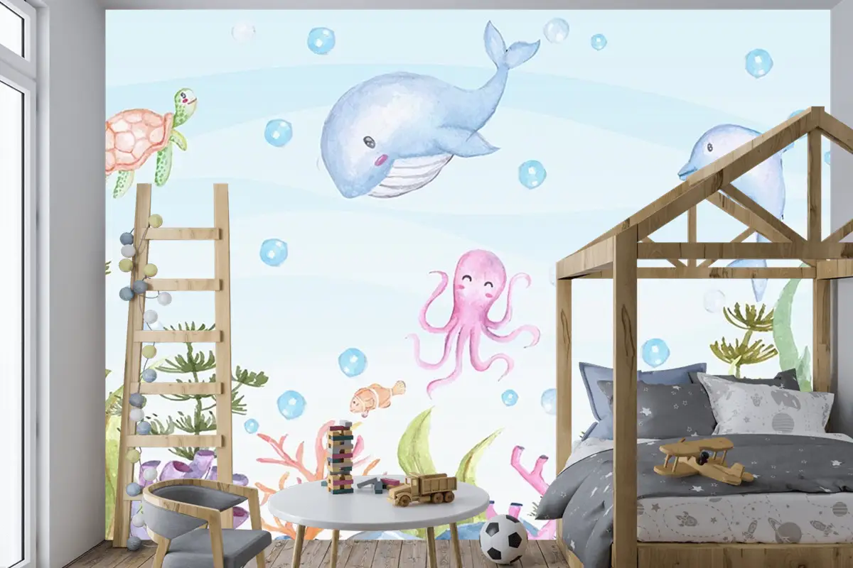 Sevimli Deniz Canlıları Balıklar Çocuk Odası Duvar Kağıdı