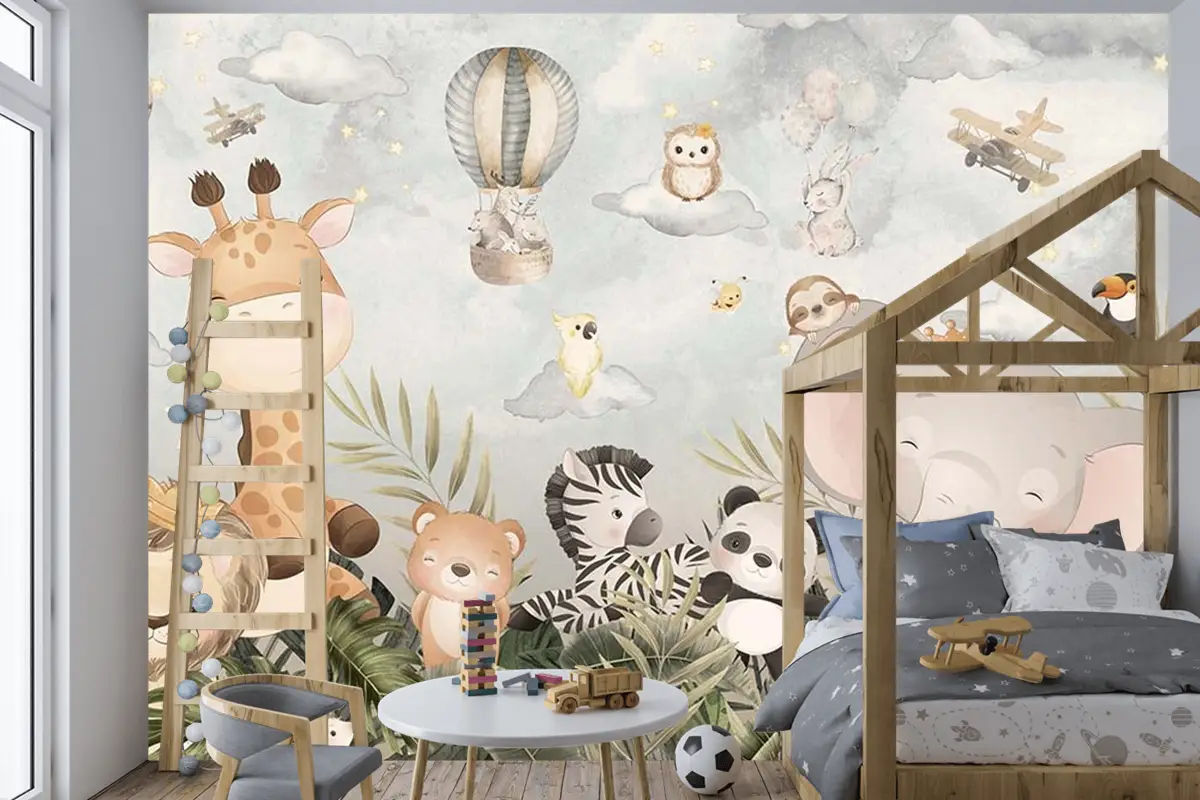 Sevimli Hayvanların Neşeli Dünyası Çocuk Odası Duvar Kağıdı