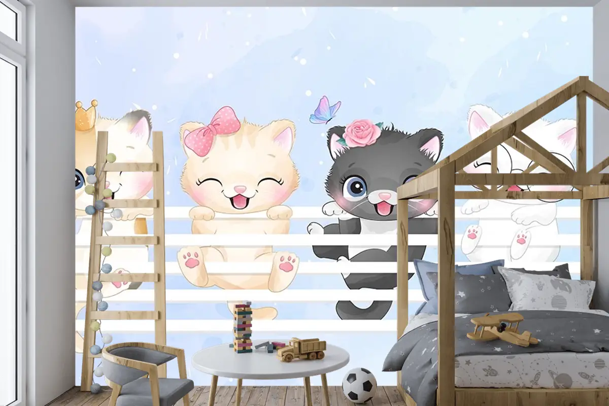 Sevimli Kedicikler Çocuk Odası Duvar Kağıdı