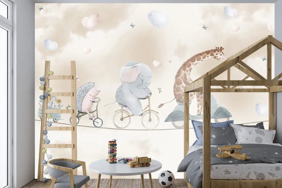 Sevimli Safari Hayvanları Duvar Kağıdı Çocuk Odası Çocuk Odası Duvar Kağıdı