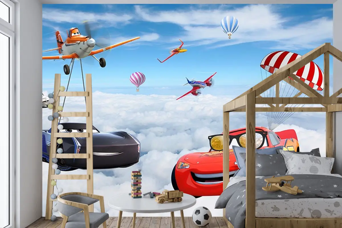 Şimşek Mcqueen Özel Tasarım Çocuk Odası Duvar Kağıdı